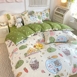 Boxtoday Cute Rabbit Duvet Cover Set No filler Flat Sheet Pillowcase Green White Kids Adult Favorite New Style Twin Full Size Bed Linen