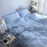 Boxtoday Quilt Cover INS Girl Blue Solid Color Seersucker Ruffles Lace Bedding Set Kawaii  Soft Sheet Woman Duvet Cover Pillow Covers