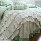 Boxtoday French Korean princess cotton solid color four piece set cake layer lace embroidery bed skirt bedding mint green duvet set