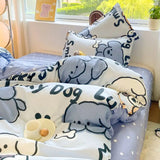 Boxtoday Cartoon Duvet Cover Set with Flat Sheet Pillowcases No Filler Kids Fashion Queen Full Size Girls Fall Spring Cute Bedding Set