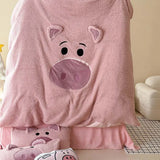 Boxtoday Pink Cartoon Pig Towel Embroidery Bedding Set Warm Thick Winter Duvet Cover Linen Fitted Sheet Pillowcases Gifts For Children