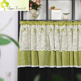 Boxtoday American Pastoral Green Half Curtain Cotton Linen Kitchen Short Sheer Lace Farmhouse Retro Sliding Door Window Partition