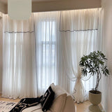 Boxtoday Retro Cream Linen White Tulle Sheer Curtains for Living Room Luxury Bedroom Dining Balcony Black Edge Blackout Gauze Window Door