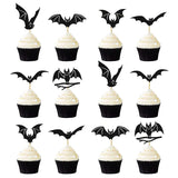 Boxtoday 12/24Pcs Halloween Bat Cupcake Toppers Mixed Black Bat Cupcake Pick Flags Kids Halloween Birthday Party Cake Decoration Supplies