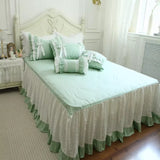 Boxtoday French Korean princess cotton solid color four piece set cake layer lace embroidery bed skirt bedding mint green duvet set