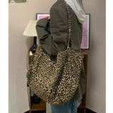 Boxtoday Gift  Vintage Leopard Print Tote Bag Handbag Women Retro Large Capacity Casual Shoulder Bags Female Harajuku Canvas Y2k Bags