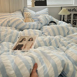 Boxtoday Blue Seersucker Bedding Set Simple Duvet Cover Flat Sheets Pillowcase Adult Soft Comforter Cover Solid Color Bed Linen Full Size