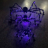 Boxtoday Halloween Spider Decor, Fake Giant Spider With Purple LED Lights, Light Up Black Hairy Spider For Halloween Yard