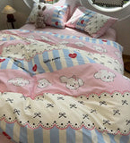 Boxtoday Cute cartoon dog bow blue pink bed set 1.2 1.5 1.8,twin full queen puppy cotton home textile bed sheet pillow case quilt cover