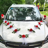 Boxtoday DIY Artificial Flower Wedding Car Bridal Car Decoration Door Handle Ribbons Silk Corner Flower Galand With Tulle Set