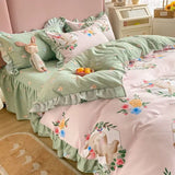 Boxtoday Princess Flower Bedding Set Cute Girls Duvet Cover Single Queen Size Ruffled Lace Bed Linen Pillowcases No Filling