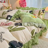 Boxtoday Princess Flower Bedding Set Cute Girls Duvet Cover Single Queen Size Ruffled Lace Bed Linen Pillowcases No Filling