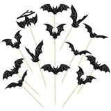 Boxtoday 12/24Pcs Halloween Bat Cupcake Toppers Mixed Black Bat Cupcake Pick Flags Kids Halloween Birthday Party Cake Decoration Supplies