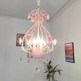 Boxtoday Pink Rose Bouquet Crystal Chandeliers Princess Room Girl Bedroom Decor Lamps Romantic Warm Children's Room Flowers Chandeliers