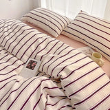 Boxtoday Simple Style Red And Blue Strip Duvet Cover Set Bed Sheet Set Washed Cotton Bedding Set