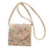 Boxtoday Gift Summer New Straw Small Square Bag Fashion Pearl All-match Colorful Dot Crossbody Bag Women's Popular Braided Handmade Beach Bag