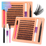 Boxtoday 150pcs DIY Eyelash Extension Kit 80P Cluster False Eyeashes Individual Lashes Wispy Fluffy Lash Extension Kit Applicator Tools