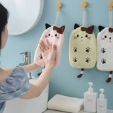 Boxtoday Cartoon Kitten Hand Towels Hanging Coral Velvet Absorbent Hand Towel Reusable Cat Embroidery Kitchen Bathroom Microfiber Towels