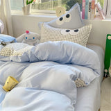 Boxtoday INS Pink Yellow Duvet Cover Set No Filling Grid Flower Boys Girls Single Queen Size Soft Bed Linen Pillowcases Cute Bedclothes