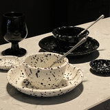 Boxtoday Japanese Style Ins Retro Irregular Black White Spotted Tableware High Aesthetic Value Ceramic Bowls Plates Sets Household Use