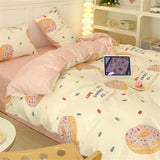 Boxtoday Cute Cartoon Donuts Bedding Set Pink Girls Duvet Cover and Sheet Pillowcase NO Filler Ins Flower Girls Bedclothes Twin Full Size