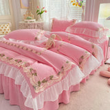 Boxtoday Princess Style Korean Bed Skirt Bed Sheet Embroidered Ruffle Lace Quilt Cover Ins Bedding For Girls Luxury Home Textiles