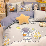 Boxtoday Cartoon Duvet Cover Set with Flat Sheet Pillowcases No Filler Kids Fashion Queen Full Size Girls Fall Spring Cute Bedding Set