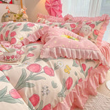 Boxtoday Princess Flower Bedding Set Cute Girls Duvet Cover Single Queen Size Ruffled Lace Bed Linen Pillowcases No Filling