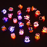 Boxtoday LED Light Halloween Ring Glowing Pumpkin Ghost Skull Rings Halloween Christmas Party Decoration for Home Santa Snowman Kids Gift