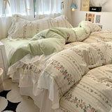 Boxtoday Korean INS Tulip Princess Floral Bedding Set Pastoral Flowers Lace Ruffles Duvet Cover and Skin Friendly Flat Sheet Pillowcase