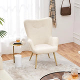 Boxtoday Accent Chair and Ottoman Set with Golden Metal Legs and High Back, Footstool, Sherpa Armchair