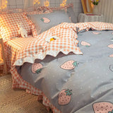 Boxtoday Princess Flower Bedding Set Cute Girls Duvet Cover Single Queen Size Ruffled Lace Bed Linen Pillowcases No Filling