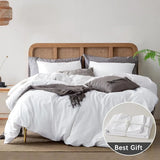 Boxtoday Duvet Cover Queen Size, 100% Washed Cotton Linen Feel Super Soft Comfortable, 3-Piece  Duvet Cover Bedding Set