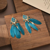 Boxtoday Bohemian Feather Tassel Earrings Peacock Blue Vintage Pendant Earrings Birthday Party Holiday Travel Jewelry Accessories