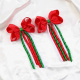 Boxtoday 2Pcs Christmas Hair Bow Clips For Women Girls Long Tassel Hairpins Solid Ribbon Red Hairgrips Headwear Hair Accessories