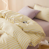 Boxtoday Striped Girls Flower Bedding Sets, Washed Cotton Bed Linens, Soft Quilt Cover Sheet Set, Simple Bedspread, Home Textiles