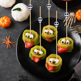 Boxtoday 100Pcs Skull Bamboo Pick Fruit Fork Dessert Cocktail Disposable Decoration Bamboo Pick Halloween Party Decoration Supplies