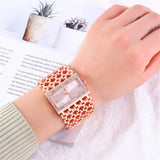 Boxtoday W29 New Watch For Women Fashion Light luxury Square Diamond Quartz Watches Clock Lady's Gold Stainless Steel Bracelet