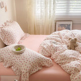 Boxtoday Ins Girl Bedding Set Heart Cherry Duvet Set With Double Layer Yann Pink Four PIECE Set Simple Washing Cotton Bed Sheet Bed Sheet