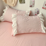 Boxtoday Korean Princess Style Lattice Double Layer Lace Bedding Set Soft Quilt Cover Plaid Style Duvet Covers Set Bed Sheet Pillowcases