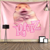 Boxtoday I'm Strong RATZ Pink Mouse Meme Funny Pattern Large Fabric Wall Tapestry Kawaii Room Decor Background Cloth Decoration Blanket