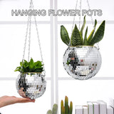 Boxtoday 1PC Disco Ball Creative Round Flowerpot Hanging Basket Plastic Glass Mirror Plant Planting Pot Succulent Slivery