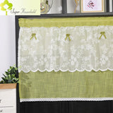 Boxtoday American Pastoral Green Half Curtain Cotton Linen Kitchen Short Sheer Lace Farmhouse Retro Sliding Door Window Partition