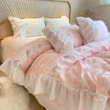 Boxtoday Pink Korean Princess Style Lace Ruffles Wedding Bedding Set Seersucker Washed Cotton Soft Duvet Cover Set Bed Sheet Pillowcases