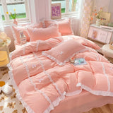 Boxtoday Kawaii Korean Bedding Sets No Filling Ins Princess Style Lace Bow Duvet Cover Fitted Sheet Girl Woman Home Bedroom Bed Linens