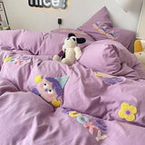 Boxtoday Purple Washing Bedding Set  Towel Embroidered Small Doll Four PIECE Set Dormitory Cardboard Duvet Cover Quilt Duvet Set