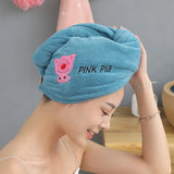 Boxtoday Cute Animal Embroidery Absorbent Shower Cap Coral Fleece Hair Drying Cap Towel Women Thicken Quick-Dry Turban Bathroom