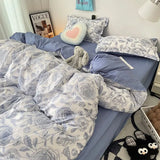 Boxtoday Floral Blue Duvet Cover Set Flat Sheet Pillowcase No Filler Fashion New Single Full Size Girls Boys Dormitory Home Bedding Kit