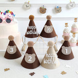 Boxtoday Bear Birthday Hat Bear Cake Topper Brown Balloon DIY Baby Shower Decoration 1st 2nd 3rd Year Old Happy Birthday Party Supplies