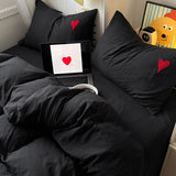 Boxtoday Cool Black Duvet Cover Set Ins Nordic Embroidery Heart Bed Sheet Set Of Four Pieces Home Luxury Bedding Set For Girls